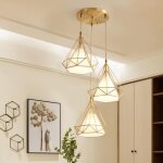 Mogod lustre suspension industrielle cage forme diamant  3 ttes luminaire vintage  disque avec abat ...