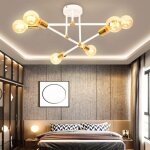 Mogod moderne plafonnier - 6 e27 lumi�res r�tro - lustre suspension en m�tal blanc dor� - pour salon ...