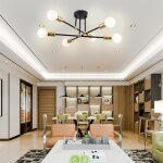 Mogod moderne plafonnier - 6 e27 lumi�res r�tro - lustre suspension en m�tal noir dor� - pour salon chambre ...