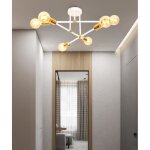 Mogod plafonnier moderne vintage - 6 e27 lumi�res - lustre suspension industriel en m�tal blanc dor� ...