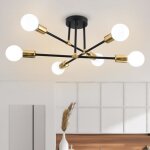 Mogod plafonnier moderne vintage - 6 e27 lumi�res - lustre suspension industriel en m�tal noir dor� pour ...