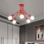 Mogod r�tro 5 lampes plafonnier industriel en m�tal rouge luminaire lampe int�rieur pour salon couloir ...