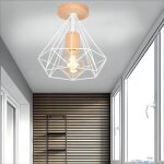 Mogod rétro plafonnier vintage industriel - cage forme diamant Ø25cm blanc - en bois et métal lustre ... Mogod rétro plafonnier vintage industriel - cage forme diamant Ø25cm blanc - en bois et métal lustre ...