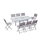 Molvina 8 : table de jardin extensible en aluminium 8 personnes + 8 chaises
