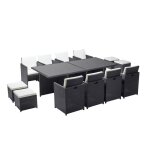 Monaco 12 - salon de jardin encastrable 12 places fauteuils et poufs en résine tressée noir et blanc Monaco 12 - salon de jardin encastrable 12 places fauteuils et poufs en résine tressée noir et blanc