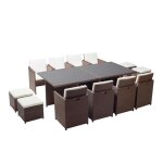 Monaco 12 - salon de jardin encastrable 12 places fauteuils et poufs en r�sine tress�e marron et blanc ...