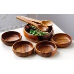 Monkey pod 7pc couvert � salade bols fourchette cuill�re sculpt� en bois massif