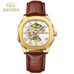 Montre automatique tourbillon homme kinyued - bracelet cuir haute qualit - 30m tanche - double fuseau ...