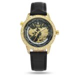 Montre aviateur aviator - femme - dorée - bracelet cuir noir Montre aviateur aviator - femme - dorée - bracelet cuir noir