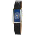Montre - bracelet - akzent - akzent - bo�tier m�tal dor� - cadran bleu - bracelet simili cuir noir 16 ...