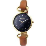 Montre - malika - bo�tier m�tal dor� - cadran bleu - bracelet simili cuir marron