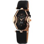 Montre femme - akzent - ak1700 - bo�tier tonneau dor� ros� - cadran noir - bracelet simili cuir 18 mm ...