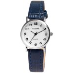Montre bracelet - cx0026 - bleu - bo�tier 27 mm argent� - bracelet simili cuir 14 mm