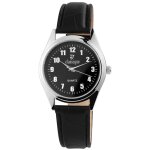 Montre bracelet - classique - classique - 36 mm - bo�tier argent� - bracelet simili cuir noir