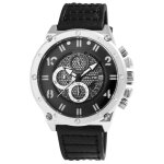 Montre - elite - chronographe - cuir noir - bo�tier 50 mm argent� - quartz 3 atm