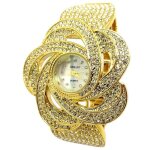 Montre bracelet femme dore or fleur spirale strass luxe rond ide cadeau bijoux