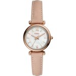 Montre - fossil - mini carlie - cuir rose poudr� - analogique - chic