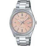 Montre - casio - collection mod. date - golf ball dial - rose - cuir - quartz - femme