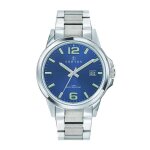 Montre - certus - montre certus acier fond bleu - acier - analogique - dateur