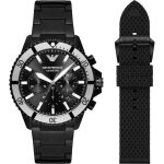 Montre chronographe - emporio armani - ar80050 - noir - acier inoxydable / silicone - 10 atm