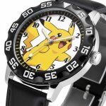 Montre enfant pikachu bracelet cuir noir v�gan bracelet r�glable quartz design pokemon