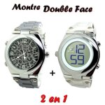 Montre femme 2 en 1 double face digital + analogique blanc + gris argent lopard