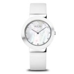 Montre femme - bering - cuir blanc - lunette c�ramique - cadran nacre - quartz