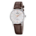 Montre femme - festina - montre classique - bracelet cuir marron - affichage analogique - botier rond ...