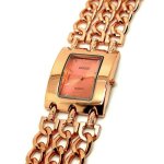 Montre femme bracelet maillon 3 chaines carr� cuivr� bijoux luxe rose gold