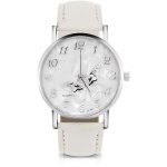 Montre - femme - cadran - rond - bracelet - cuir - blanc - acier inoxydable - motif papillon - 24 cm ... Montre - femme - cadran - rond - bracelet - cuir - blanc - acier inoxydable - motif papillon - 24 cm ...