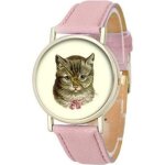 Montre - femme - cadran rond - motif - chat - bracelet - cuir - rose - acier - inoxydable - doré Montre - femme - cadran rond - motif - chat - bracelet - cuir - rose - acier - inoxydable - doré