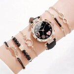Montre femme - coffret montre - 5 bracelets lgants - cuir souple - quartz - analogique