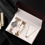 Montre femme + collier femme rmega - acier - or rose - quartz - etanche 50m