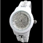 Montre femme diamant acier bijoux effet ceramique luxe blanc quartz id�e cadeau