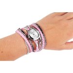 Montre femme - dk0009 - bo�tier m�tal argent� 30 mm - bracelet enroulable cuir synth�tique rose - mouvement ...