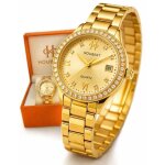 Montre femme dor�e quartz ? marque fran�aise ? acier inoxydable ? cadran cristaux & date ? �tanche 3atm ...