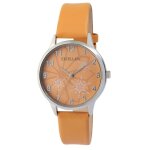 Montre femme - excellanc - excellanc 36 mm - bracelet simili cuir marron - bo�tier rond argent� - quartz ...