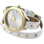 Montre femme - excellanc - ligne signature - bo�tier m�tal dor� 42mm - bracelet simili cuir blanc enroulable ...
