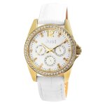 Montre femme - just - hazel - bracelet cuir blanc - bo�tier 38 mm bicolore dor� / argent - �tanch�it� ...