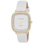 Montre femme - sl68 - bo�tier rectangulaire dor� - bracelet simili cuir blanc 18 mm - mouvement quartz ...