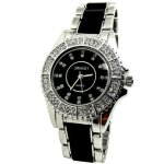 Montre femme strass bijoux bracelet acier bijoux noir argente quartz ice mode