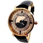 Montre femme strass en mouvement agate cuir noir cuivre luxe diamant idee cadeau