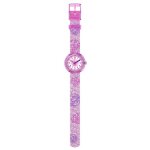 Montre - flik flak - disco time - bo�tier transparent 3185 mm - bracelet textile rose - quartz swiss ...