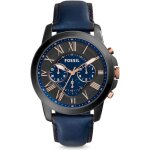 Montre fossil fs5061 - montre bleue chronographe homme - etanche 5 atm - quartz - cuir