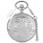Montre � gousset argent - velinko - classique grav�e cartes runes c�lestes quartz vintage cha�ne unisexe ...