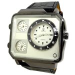 Montre homme 3 fuseaux horaires noir argent cuir xxl boss carre classique classe ide cadeau