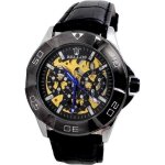 Montre homme automatique aviator black gold bijoux titane cuir noir sniper or