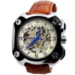 Montre homme automatique cuir marron blanc ivoire mcanisme apparent squelette ide cadeau