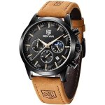 Montre homme - benyar - chronographe - bracelet en cuir - grand cadran - etanche 3 atm