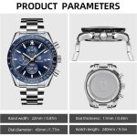Montre homme - benyar - chronographe tanche - bracelet acier inoxydable - grand cadran - anti - rayures ...
